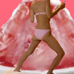 ピンクのビキニで大きなかき氷を食べている